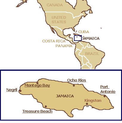 negril jamaica map. Map of Jamaica