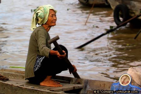 Mekong Delta, floating market, old lady